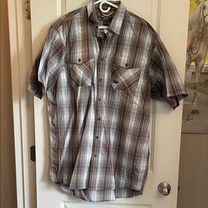 Ariat Men's White and Brown Plaid Button Down Shirt
